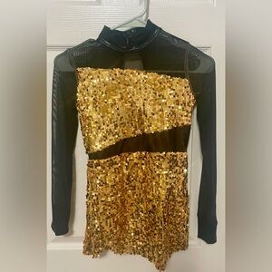 Balera Black and Gold Sequin Girls Mini Dress Jazz Dance Costume